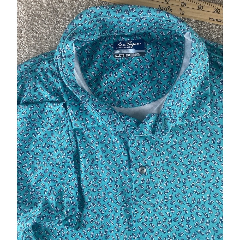 Ben Hogan Perfomance Polo UPF 30 All Over Cocktail Print Shirt Men XXL Golf Wick